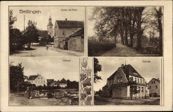 Postcard Regis Breitingen Saxony, school, manor, church, parish, avenue