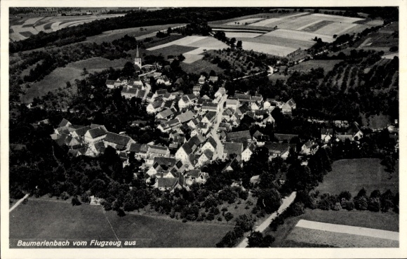Postcard Baumerlenbach Öhringen in the Hohenlohekreis Württemberg, aerial photograph of landscape, houses, Fl