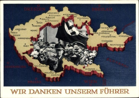 Postal stationery Postcard We thank our Führer, Sudetenland, Bohemia, Moravia, Hitler