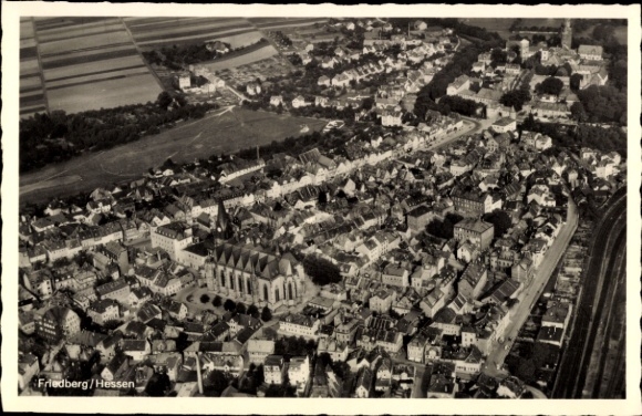 Postcard Friedberg in Hesse, aerial view of Hesse, detailed old town, one church visible