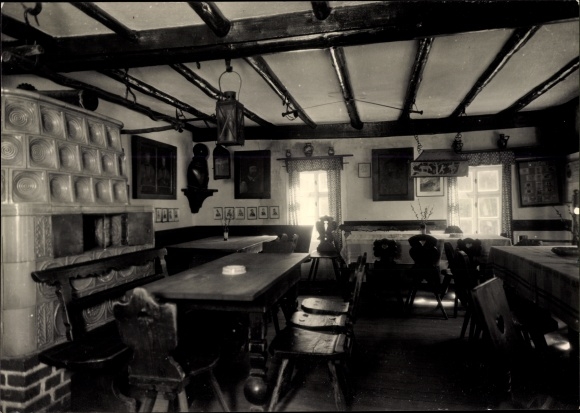 Postcard Waschleithe Grünhain Beierfeld in Saxony, Köhlerhütte Fürstenbrunn, interior view, oven