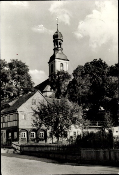Postcard Großschönau in Upper Lusatia Saxony, view to the church