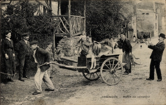 CPA Robinson Hauts de Seine, man pulling cart with donkey