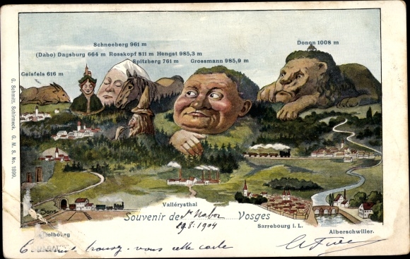 litho Lutzelbourg Lorraine Moezel, berggezichten, Alverschwiller, Sarrebourg, Donon