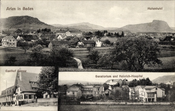 Ak Arlen Rielasingen-Worblingen in Baden, Gasthof Gemse, Sanatorium, Heinrich-Hospital, Hohentwiel