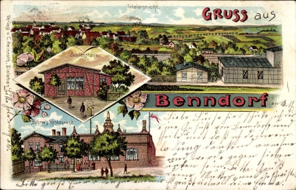 Chromo-Litho Benndorf in Saxony Anhalt, general view, shooting range, Böhme's Restaurant