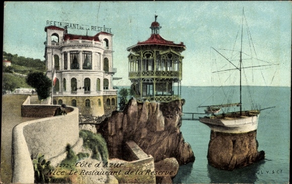 KP Nice Nice Alpes Maritimes, restauracja, Lazurowe Wybrzeże, statek, skały