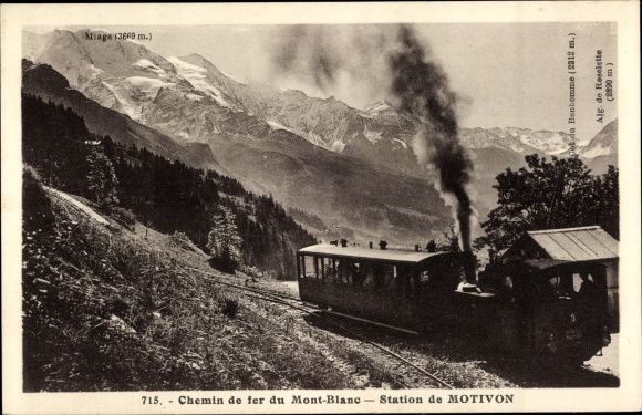 Postcard Haute Savoie, Mont Blanc Railway, Motivon Station