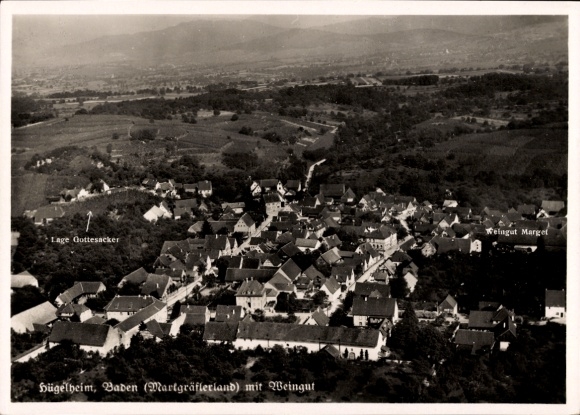 Postcard Hügelheim Müllheim in Baden Markgräflerland, aerial photograph