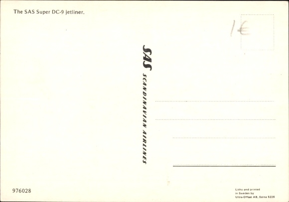 Postcard SAS Scandinavian Airlines, Douglas DC 9 Jetliner, Swedish passenger aircraft