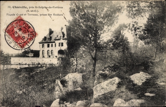 Ak Charville Saint Sulpice de Favieres Essonne, Château et Terrasse prises des Rochers