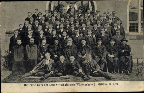 Postcard Sankt Ottilien Eresing in Upper Bavaria, The first course of the Agricultural Winter School 1912