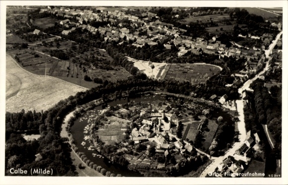 Postcard Calbe Kalbe Milde, aerial photograph