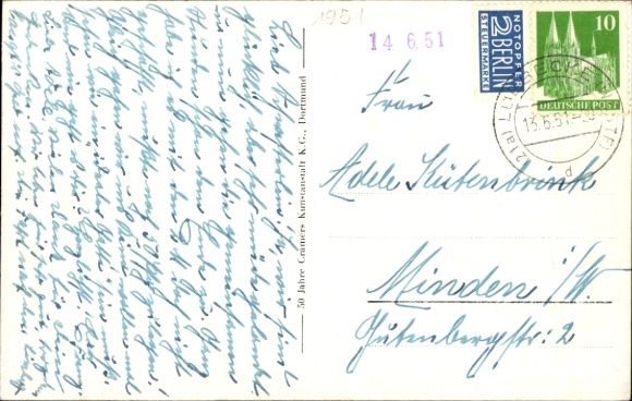 Postcard Lübbecke in East Westphalia, Church, Villas
