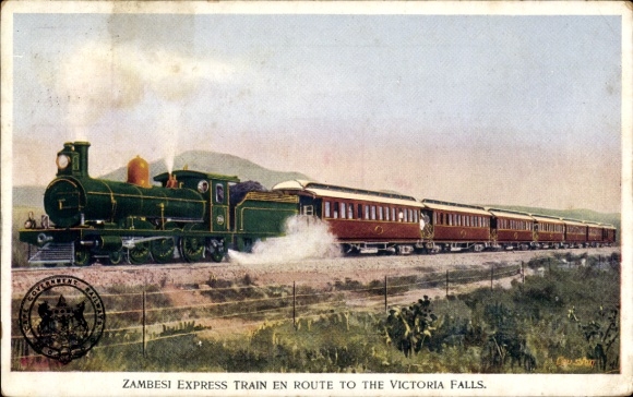 Künstler Ak Zambesi-Express-Zug auf dem Weg zu den Victoria-Fällen