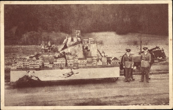 PC Königswinter in the Rhein Sieg district, through the world, model of Drachenfels Castle, H. Keller,A. Pluck