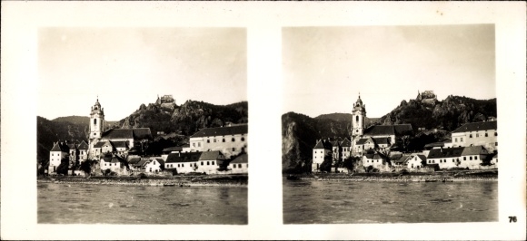 Stereo spatial image photo of Greater Germany's rebirth No. 73, Dürnstein Lower Austria, ruin, place