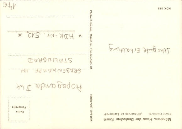 Artist Postcard Eichhorst, Franz, Remembrance of Stalingrad, Wounded in the Trench, HDK 512