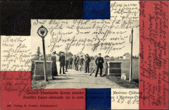 Passepartout Postcard Montreux-Château Territoire de Belfort, German-French border