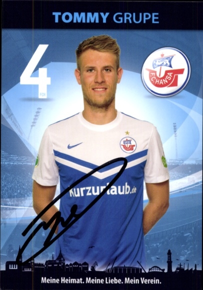 Autograph card footballer Tommy Grupe, FC Hansa Rostock, autograph