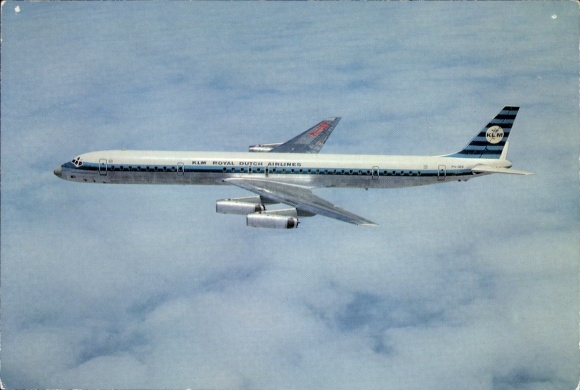 Postcard Douglas Super DC 8 63, KLM Royal Dutch Airlines, passenger aircraft