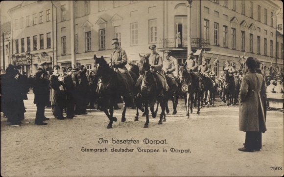 Postcard Tartu Dorpat Estonia, invasion of German troops, I. WW