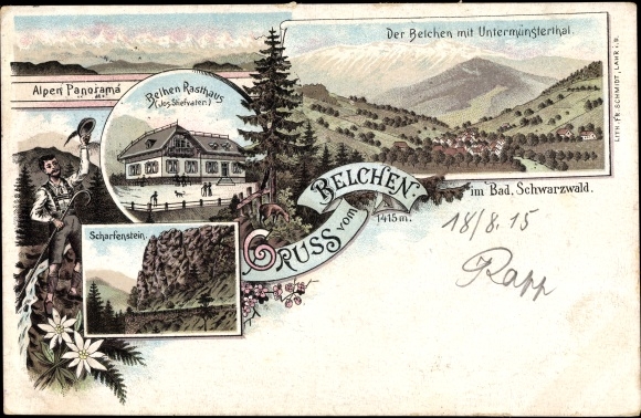 Litho Münstertal im Schwarzwald, Belchen, Rasthaus, Scharfenstein, Untermünsterthal