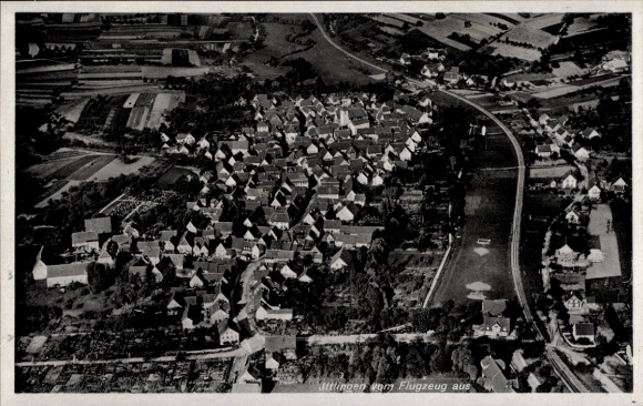 Postcard Ittlingen im Kraichgau, aerial view of houses, airplane perspective