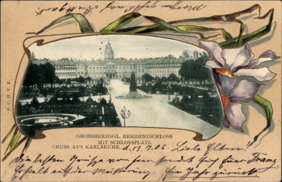 Präge Passepartout Ak Karlsruhe in Baden, Großherzogliches Residenzschloss, Schlossplatz