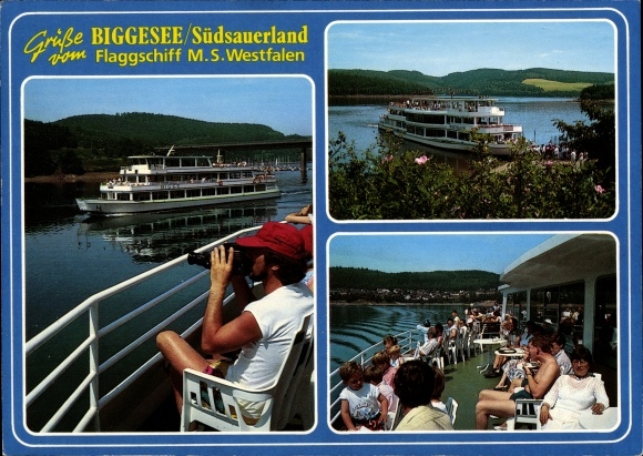 Ak Biggesee im Sauerland, MS Westfalen, Personenschifffahrt Biggesee, Olpe Sondern