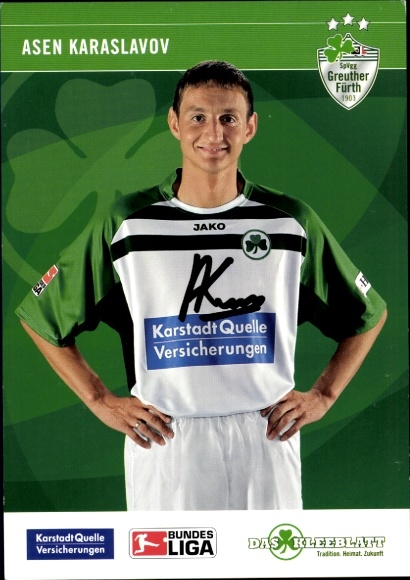 Autograph card footballer Asen Karaslavov, SpVgg Greuther Fürth, autograph