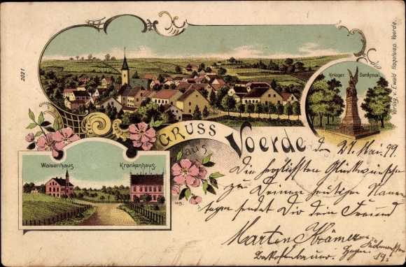 litho Voerde Ennepetal in het Ruhrgebied, algemeen beeld, oorlogsmonument, weeshuis, ziekenhuis