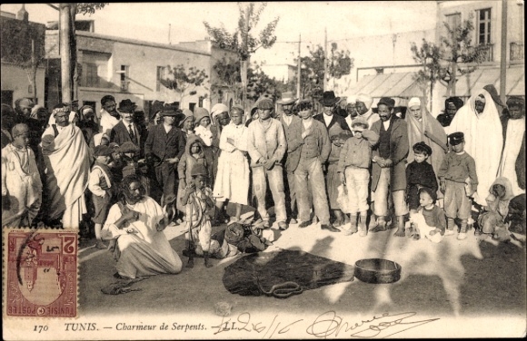 Postcard Tunis Tunisia, snake charmer