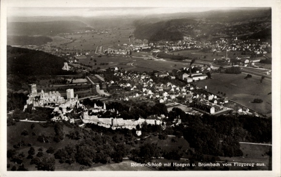 Ak Rötteln Haagen Lörrach in Baden, Burgruine Rötteln, Röttler Schloss, Fliegeraufnahme, Brombach