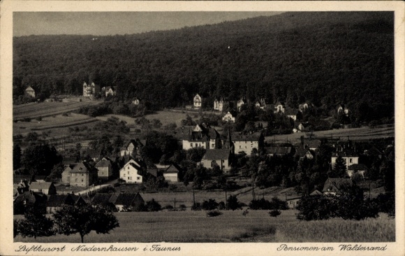 Postcard Niedernhausen in the Taunus Hesse, guesthouses on the edge of the forest, panorama