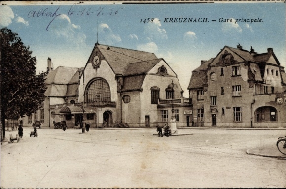 Postcard Bad Kreuznach in Rhineland-Palatinate, main station, street side