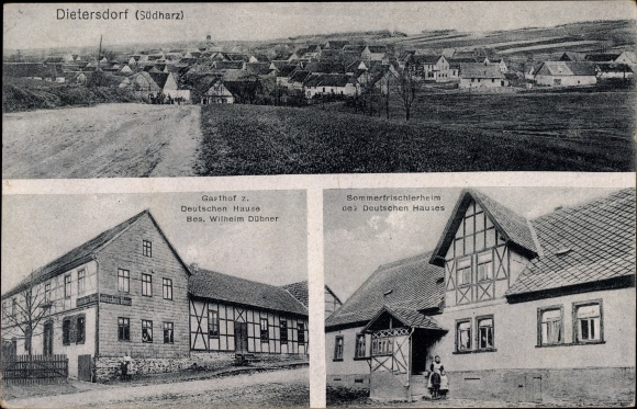 Postcard Dietersdorf Südharz, general view, inn at the German House*, summer holiday home