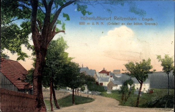 Ak Reitzenhain Marienberg in het Ertsgebergte, zicht op de wijk aan de Boheemse grens