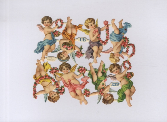 Oblate complete block L&B 32357, angel with flower wreaths, approx. 15 x 18 cm