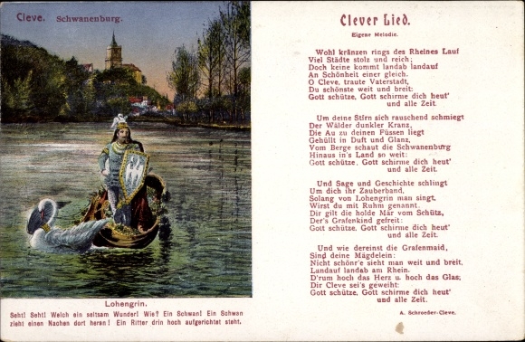Ak Bad Cleve Kleve am Niederrhein, Schwanenburg, Lohengrin, Clever liedje