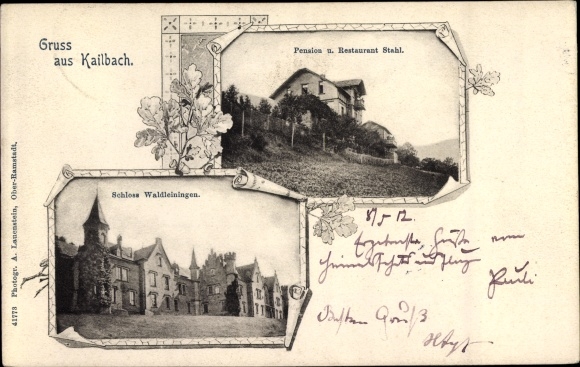 Postcard Kailbach in the Odenwald Oberzent, Pension Stahl, Waldleiningen Castle