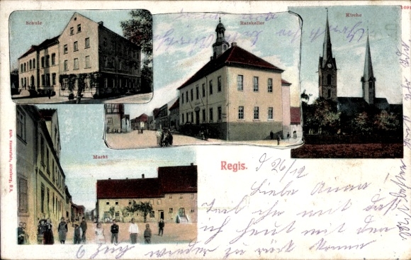 Postcard Regis in Saxony, Ratskeller, church, market