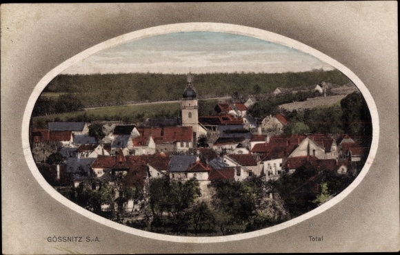 Passepartout Ak Gößnitz in Thüringen, Totalansicht der Ortschaft