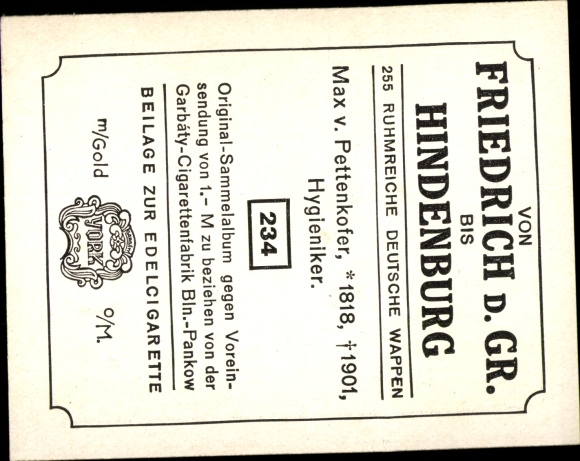 Collection picture Glorious German Coats of Arms No. 234, Max v. Pettenkofer, hygienist