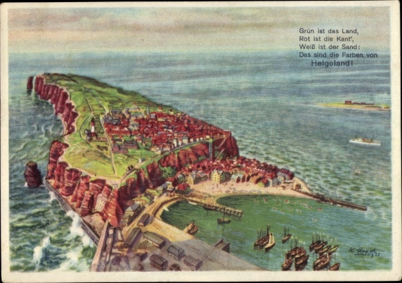 Artist PC Nordseeinsel Heligoland, view of the island, poem, length 1600 m, width 600 m