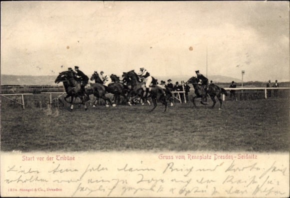 Postcard Dresden Seidnitz, racecourse, grandstand