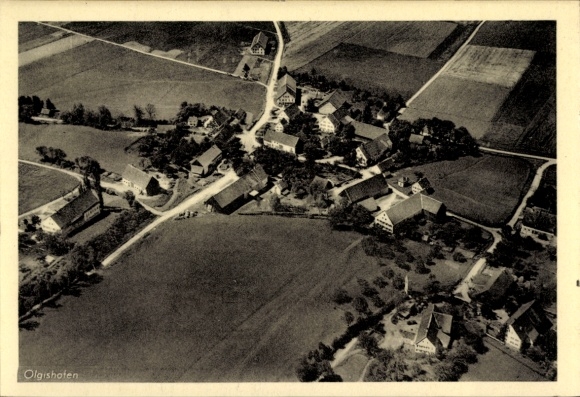Postcard Olgishofen Kirchhaslach in Swabia, aerial photograph