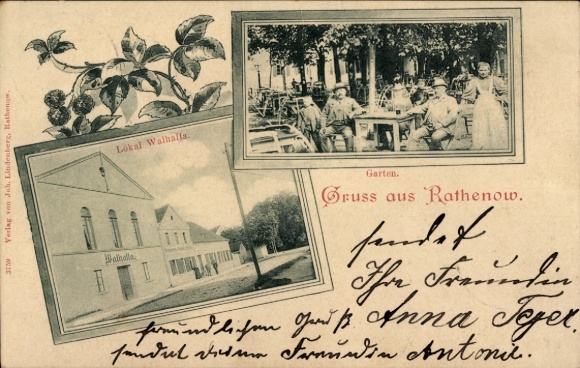 Art Nouveau Ak Rathenow in Havelland, Walhalla Restaurant, Tuin, Ansichtkaart, Groeten uit Rathenow