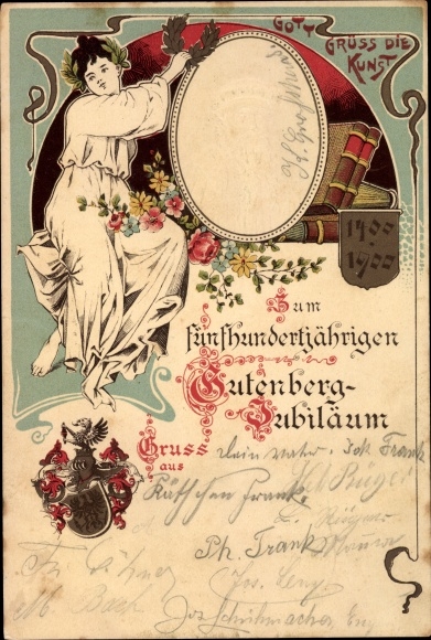Embossed Coat of Arms Chromo-Litho 500jh. Gutenberg anniversary 1400 - 1900