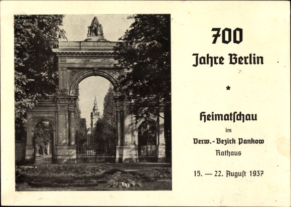 Postwaardekaart Berlin Pankow, 700 jaar Berlijn, lokale geschiedenisshow in het stadhuis 1937